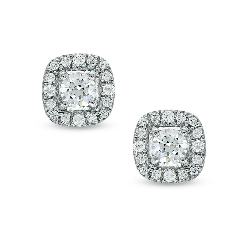 Main Image 1 of 3/8 CT. T.W. Certified Canadian Diamond Frame Stud Earrings in 14K White Gold (I/I2)