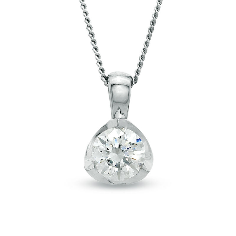 3/8 CT. Certified Canadian Diamond Solitaire Pendant in 14K White Gold (I/I2) - 17"