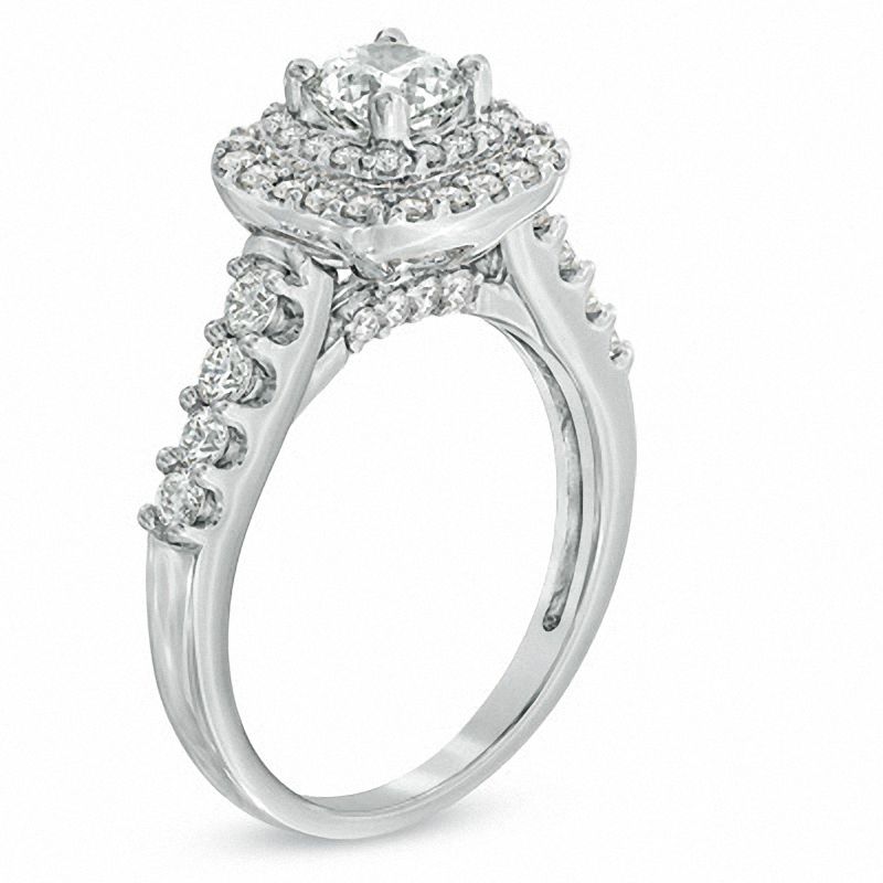 1-1/2 CT. T.W. Certified Cushion-Cut Diamond Frame Engagement Ring in 14K White Gold (I/I1)