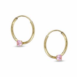 Child's Hoop Earrings with Pink Cubic Zirconia in 14K Gold
