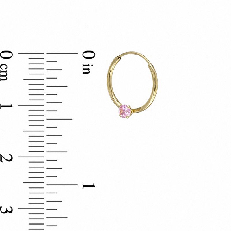 Main Image 2 of Child's Hoop Earrings with Pink Cubic Zirconia in 14K Gold