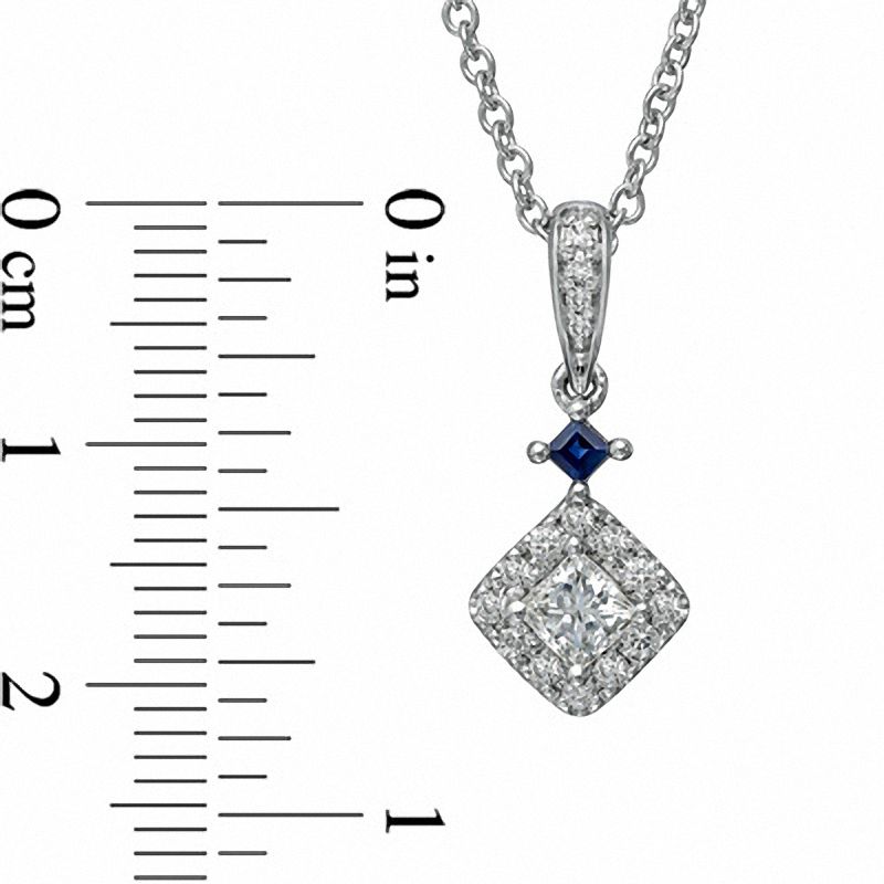 Vera Wang Love Collection 3/8 CT. T.W. Princess-Cut Diamond and Blue Sapphire Pendant in 14K White Gold