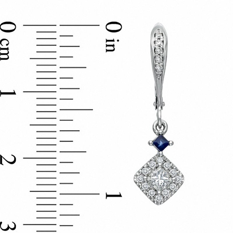 Main Image 2 of Vera Wang Love Collection 1/2 CT. T.W. Princess-Cut Diamond and Blue Sapphire Drop Earrings in 14K White Gold