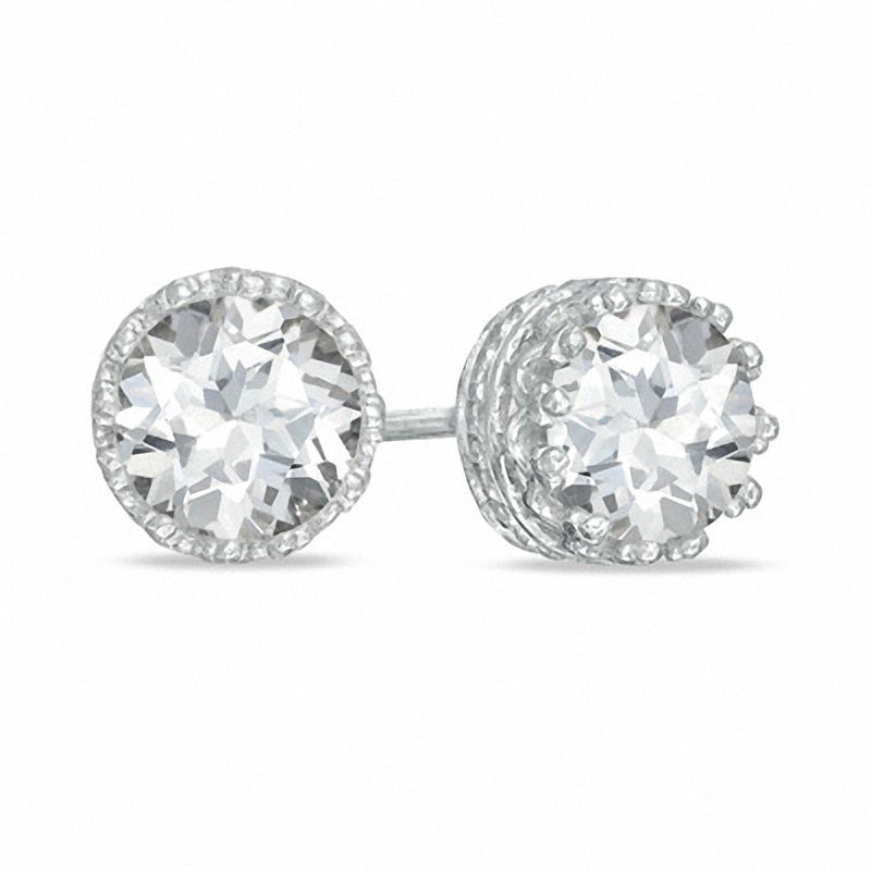 6.0mm Lab-Created White Sapphire Crown Earrings in Sterling Silver