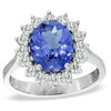 Thumbnail Image 0 of Oval Tanzanite and 5/8 CT. T.W. Diamond Frame Engagement Ring in 14K White Gold