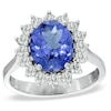Thumbnail Image 0 of Oval Tanzanite and 5/8 CT. T.W. Diamond Frame Engagement Ring in 14K White Gold