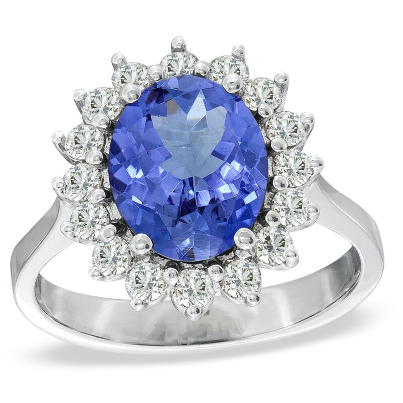 Oval Tanzanite and 5/8 CT. T.W. Diamond Frame Engagement Ring in 14K White Gold