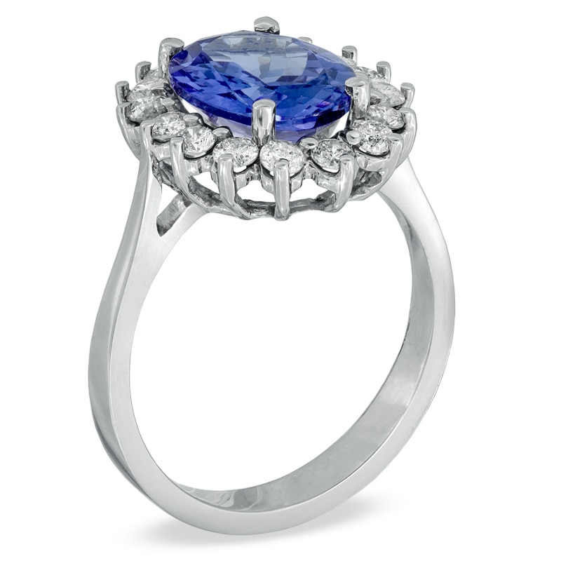 Oval Tanzanite and 5/8 CT. T.W. Diamond Frame Engagement Ring in 14K White Gold