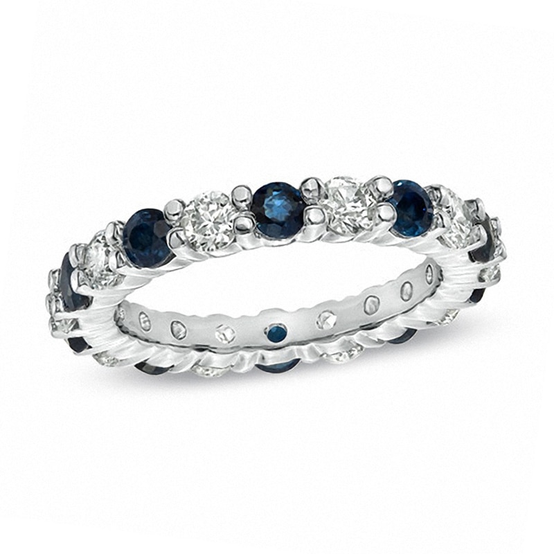 1Ct Round Cut Blue Sapphire Half Eternity Wedding Band Ring 14K Rose Gold Finish
