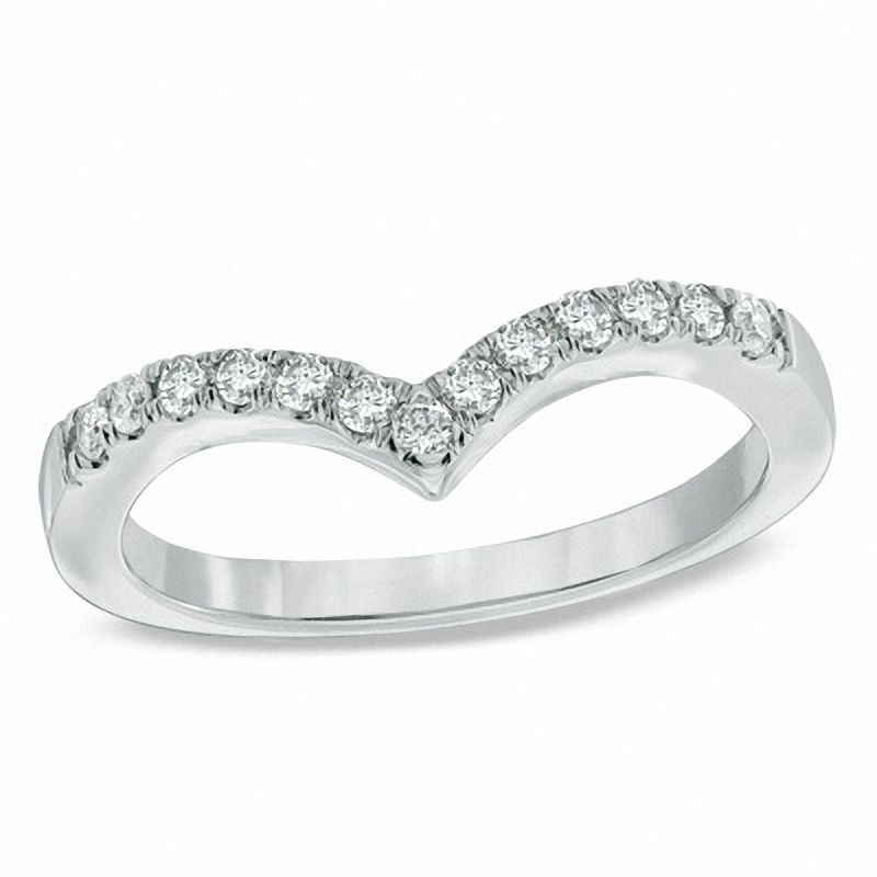 10K White Gold Diamond Anniversary Wedding Chevron Curved Matching Band Ring 