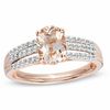 Thumbnail Image 0 of Oval Morganite and White Sapphire Ring in 14K Rose Gold