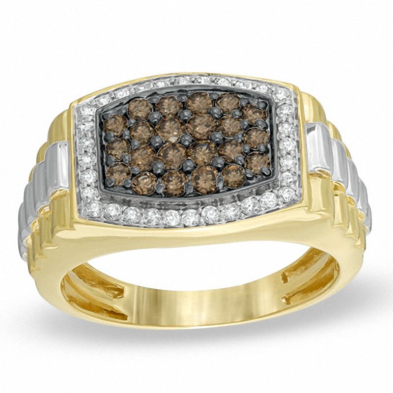 Main Image 1 of 1 CT. T.W. Cushion-Shaped Champagne and White Multi-Diamond Frame Ring in 10K Two-Tone Gold