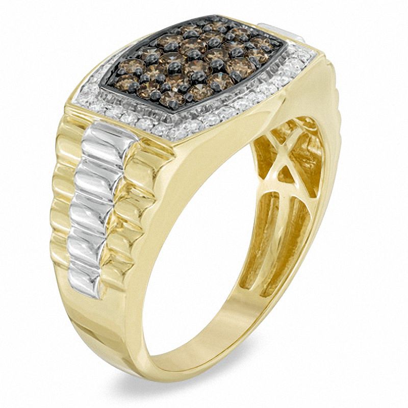 Main Image 2 of 1 CT. T.W. Cushion-Shaped Champagne and White Multi-Diamond Frame Ring in 10K Two-Tone Gold