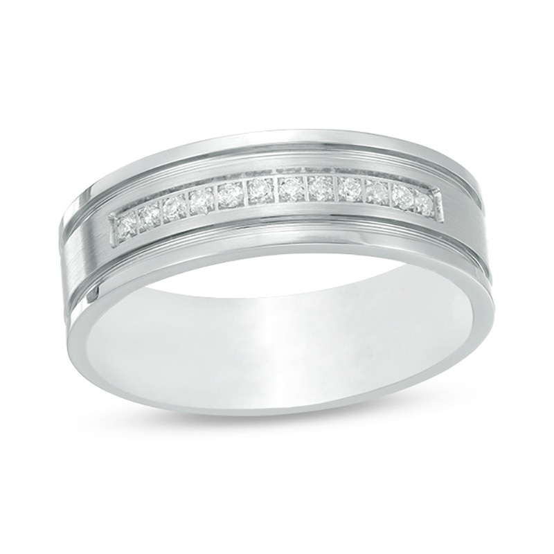 Men's 1/8 CT. T.W. Diamond Comfort-Fit Wedding Band in Stainless Steel