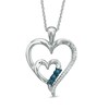 Thumbnail Image 1 of 1/10 CT. T.W. Enhanced Blue and White Diamond Double Heart Pendant in Sterling Silver