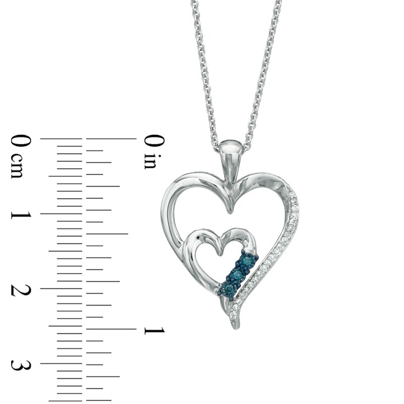 Main Image 2 of 1/10 CT. T.W. Enhanced Blue and White Diamond Double Heart Pendant in Sterling Silver