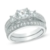 Thumbnail Image 0 of 5.0mm Princess-Cut Lab-Created White Sapphire Three Stone Fashion Ring Set in Sterling Silver