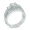 Thumbnail Image 1 of 5.0mm Princess-Cut Lab-Created White Sapphire Three Stone Fashion Ring Set in Sterling Silver