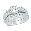 Thumbnail Image 0 of 6.5mm Lab-Created White Sapphire Three Stone Fashion Ring Set in Sterling Silver