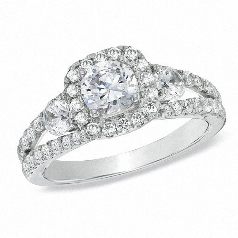 Celebration Ideal 1-5/8 CT. T.W. Diamond Three Stone Engagement Ring in 14K White Gold (I/I1)