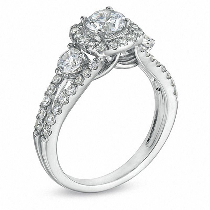 Celebration Ideal 1-5/8 CT. T.W. Diamond Three Stone Engagement Ring in 14K White Gold (I/I1)