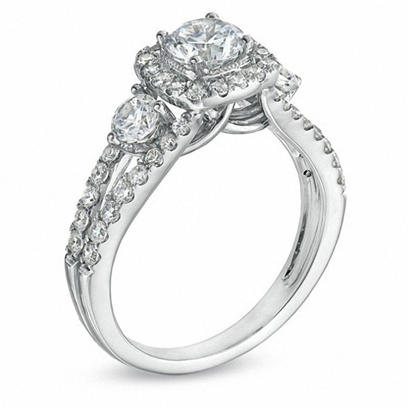 Main Image 2 of Celebration Ideal 1-5/8 CT. T.W. Certified Diamond Three Stone Engagement Ring in 14K White Gold (I/I1)