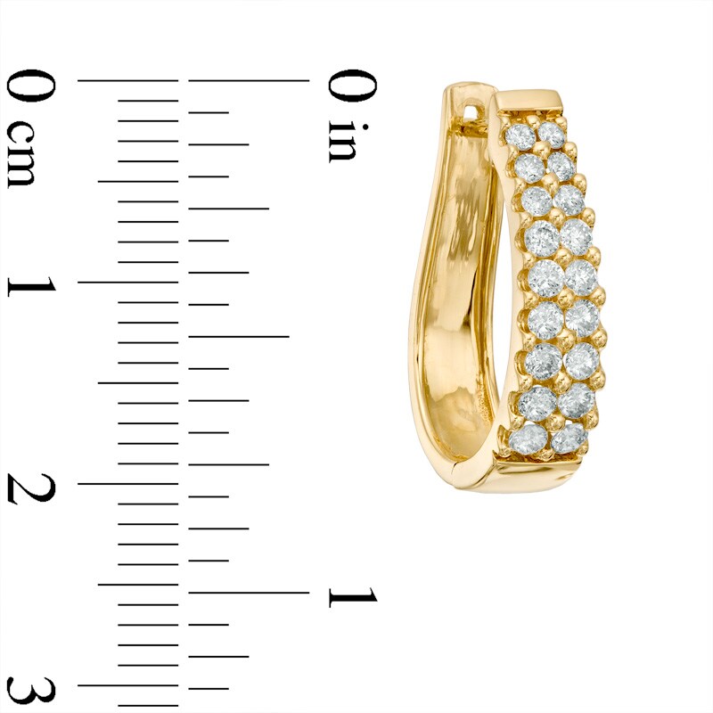 Main Image 2 of 1 CT. T.W. Diamond Double Row Hoop Earrings in 14K Gold