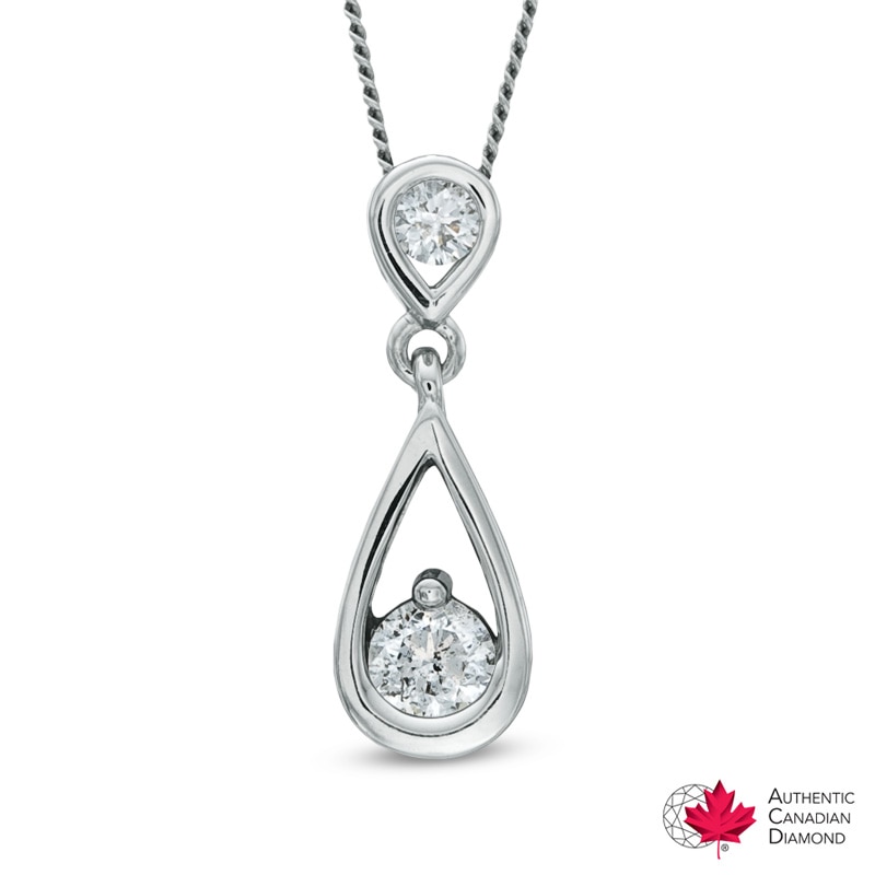 1/3 CT. T.W. Certified Canadian Diamond Double Teardrop Pendant in 14K White Gold (I/I2)