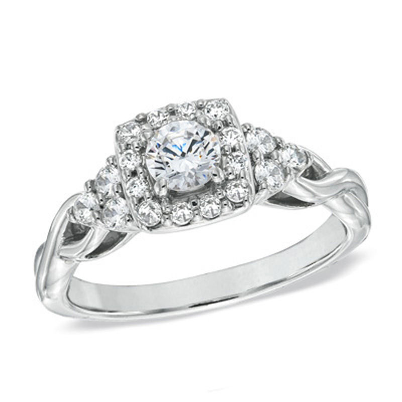 Celebration Ideal 3/4 CT. T.W. Diamond Tri-Sides Engagement Ring in 14K White Gold (I/I1)