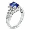 Thumbnail Image 2 of Certified Cushion-Cut Tanzanite and 1/3 CT. T.W. Diamond Engagement Ring in 14K White Gold