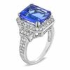 Thumbnail Image 1 of Certified Emerald-Cut Tanzanite and 3/8 CT. T.W. Diamond Engagement Ring in 14K White Gold