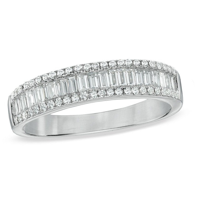 Main Image 1 of 1/2 CT. T.W. Baguette and Round Diamond Edge Band in 10K White Gold