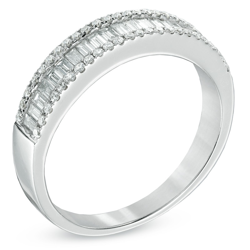 Main Image 2 of 1/2 CT. T.W. Baguette and Round Diamond Edge Band in 10K White Gold