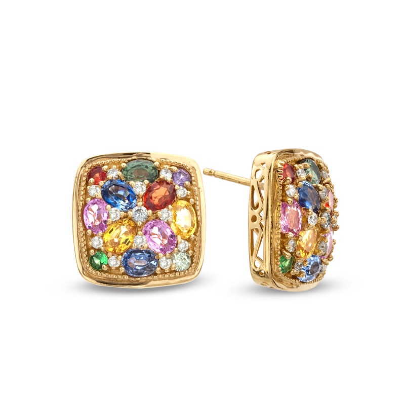 EFFY™ Final Call Multi-Color Sapphire, Tsavorite and 1/4 CT. T.W. Diamond Earrings 14K Gold