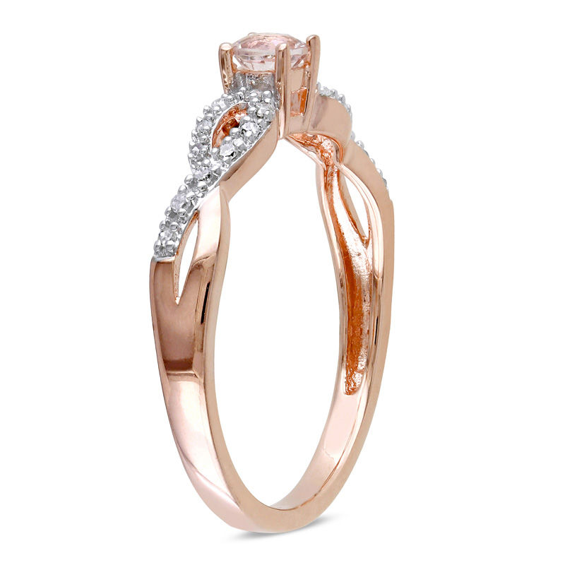 Main Image 2 of 3.5mm Morganite and 1/20 CT. T.W. Diamond Twine Promise Ring in Rose Rhodium Sterling Silver