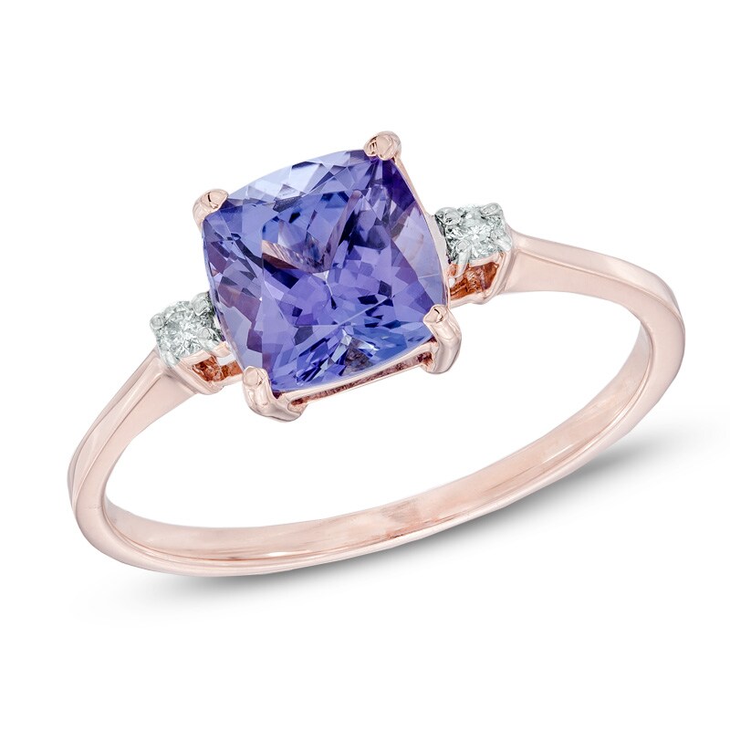 7.0mm Cushion-Cut Tanzanite and Diamond Accent Ring in 14K Rose Gold