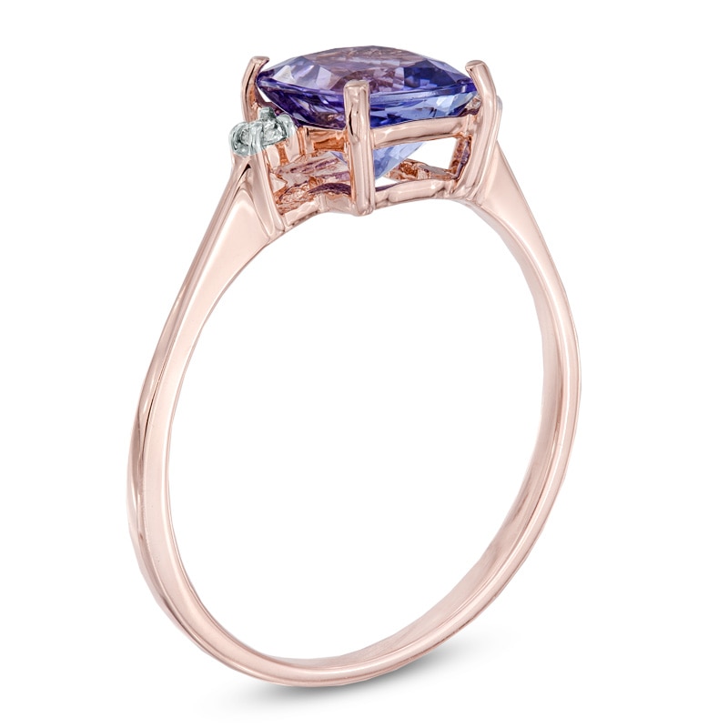 7.0mm Cushion-Cut Tanzanite and Diamond Accent Ring in 14K Rose Gold