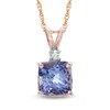 Thumbnail Image 1 of 7.0mm Cushion-Cut Tanzanite and Diamond Accent Pendant in 14K Rose Gold