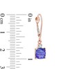 Thumbnail Image 2 of 6.0mm Cushion-Cut Tanzanite and Diamond Accent Drop Earrings in 14K Rose Gold