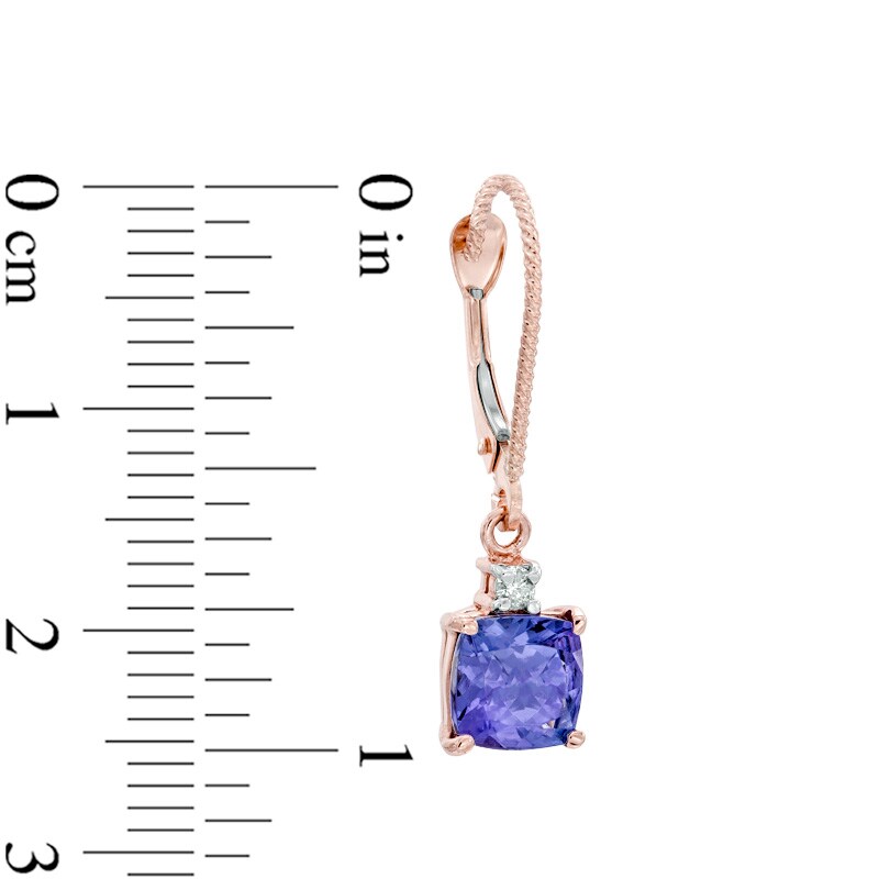 Main Image 2 of 6.0mm Cushion-Cut Tanzanite and Diamond Accent Drop Earrings in 14K Rose Gold