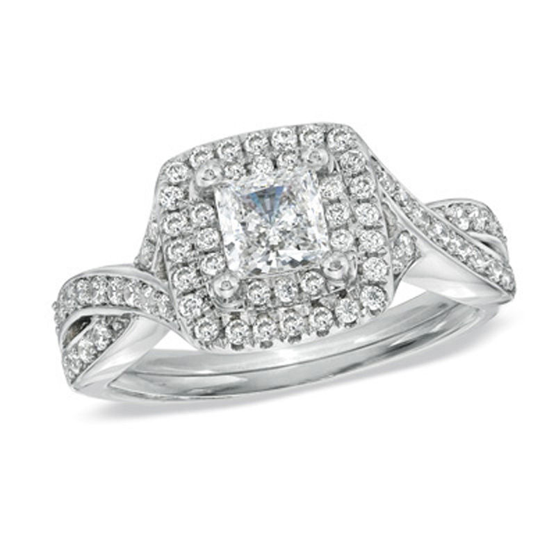 Celebration Ideal 1  CT. T.W. Princess-Cut Diamond Engagement Ring in 14K White Gold (I/I1)