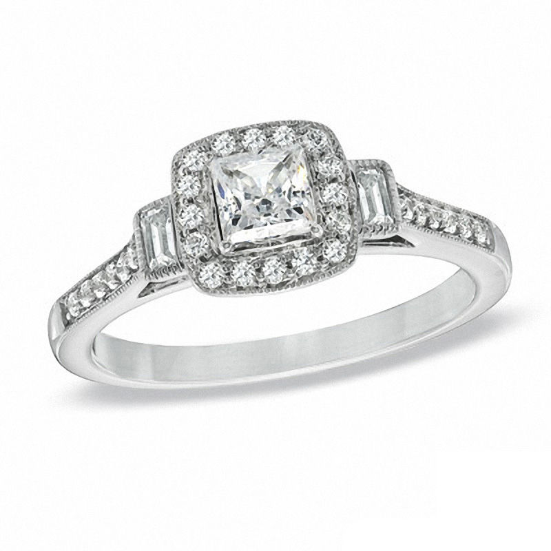 Celebration Ideal 5/8 CT. T.W. Princess-Cut Vintage-Style Diamond Engagement Ring in 14K White Gold (I/I1)