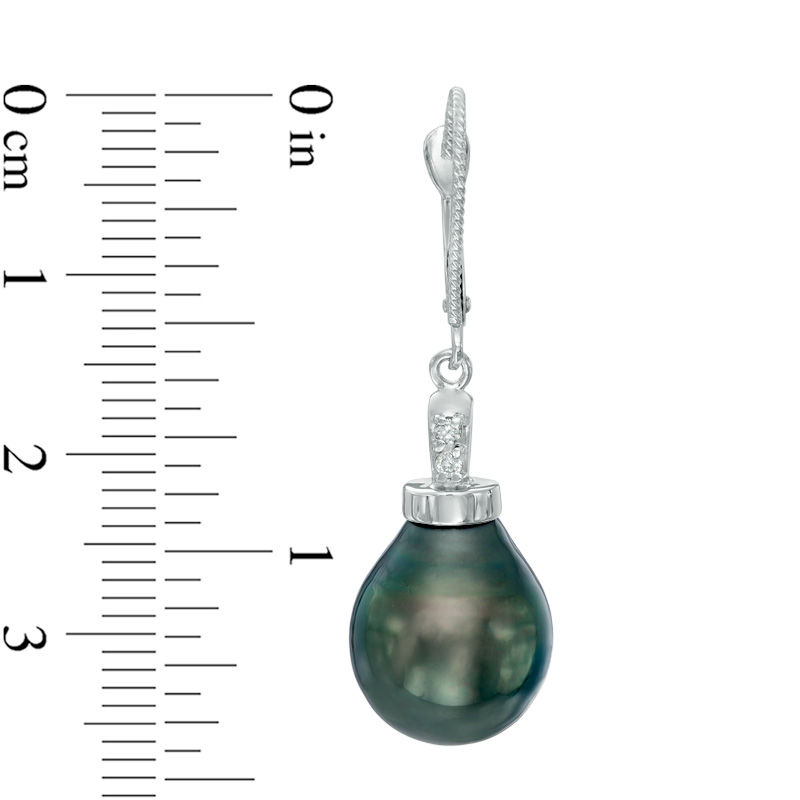Main Image 2 of 11.0-12.0mm Tahitian Cultured Pearl and Diamond Accent Drop Earrings in 14K White Gold