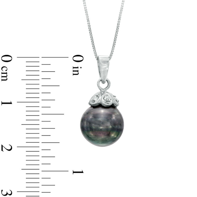 9.0 - 10.0mm Cultured Tahitian Pearl and Diamond Accent Pendant in 14K White Gold