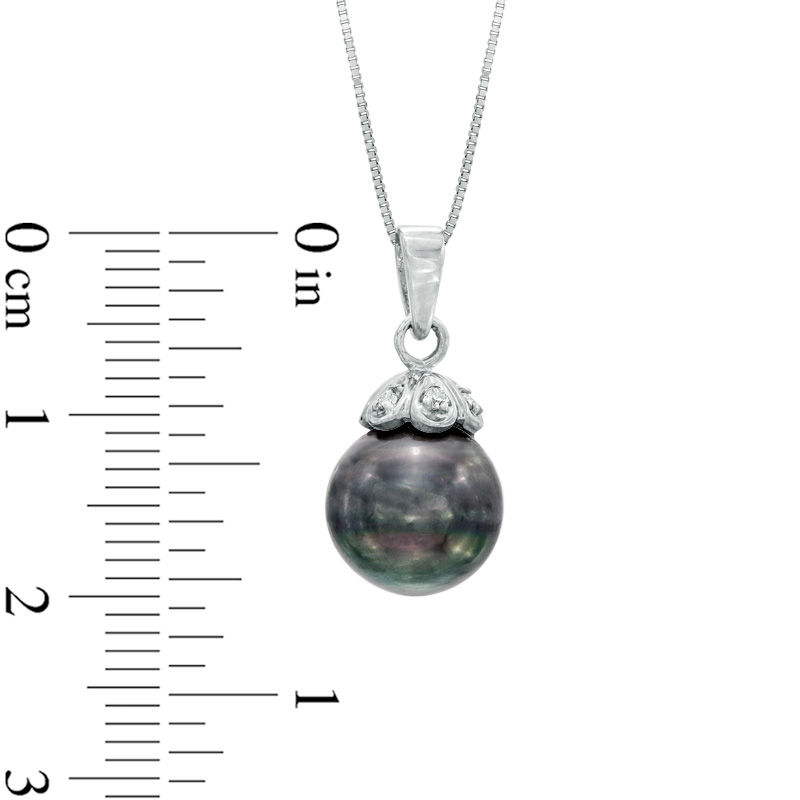 Main Image 2 of 9.0-10.0mm Tahitian Cultured Pearl and Diamond Accent Pendant in 14K White Gold