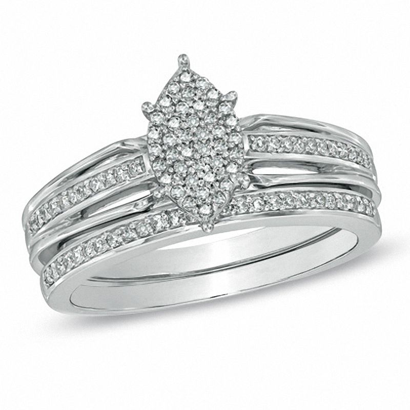 1/4 CT. T.W. Diamond Marquise Cluster Bridal Set in 10K White Gold
