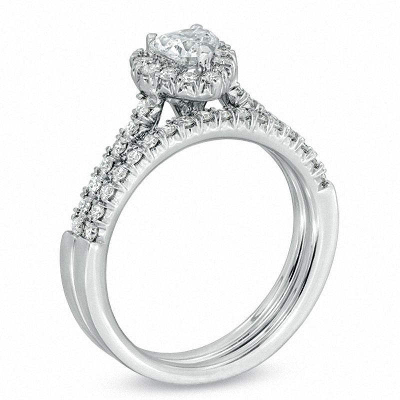 Main Image 2 of 3/4 CT. T.W. Heart-Shaped Diamond Frame Bridal Set in 14K White Gold