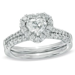 1-1/5 CT. T.W. Heart-Shaped Diamond Frame Bridal Set in 14K White Gold