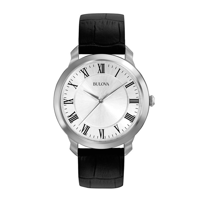 Men s Bulova Dress Collection Strap Watch with Silver Tone Dial Model 96A133 Zales Outlet