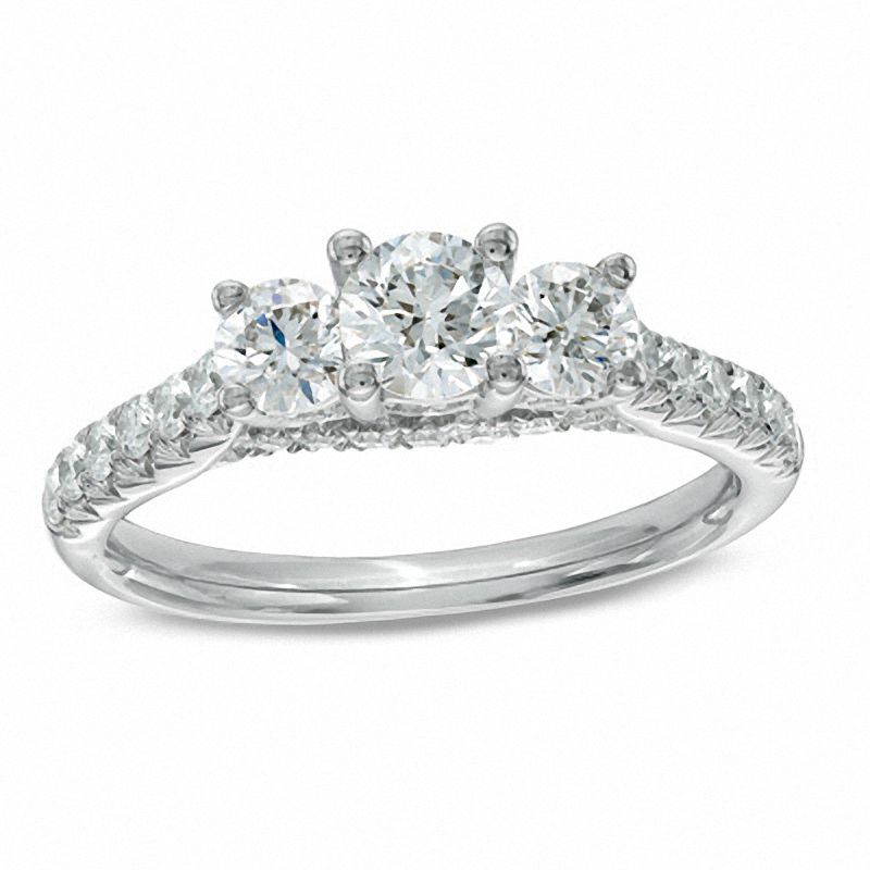 Main Image 1 of Celebration Ideal 1-1/5 CT. T.W. Certified Diamond Three Stone Engagement Ring in 14K White Gold (J/I1)